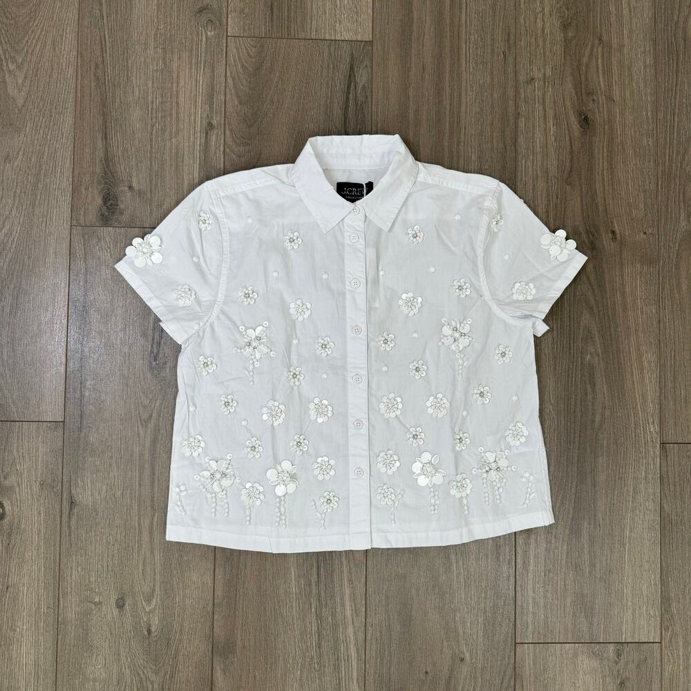 J Crew Collection Embellished Button Up Cotton Shirt US Women's 0 New - Picture 3 of 7